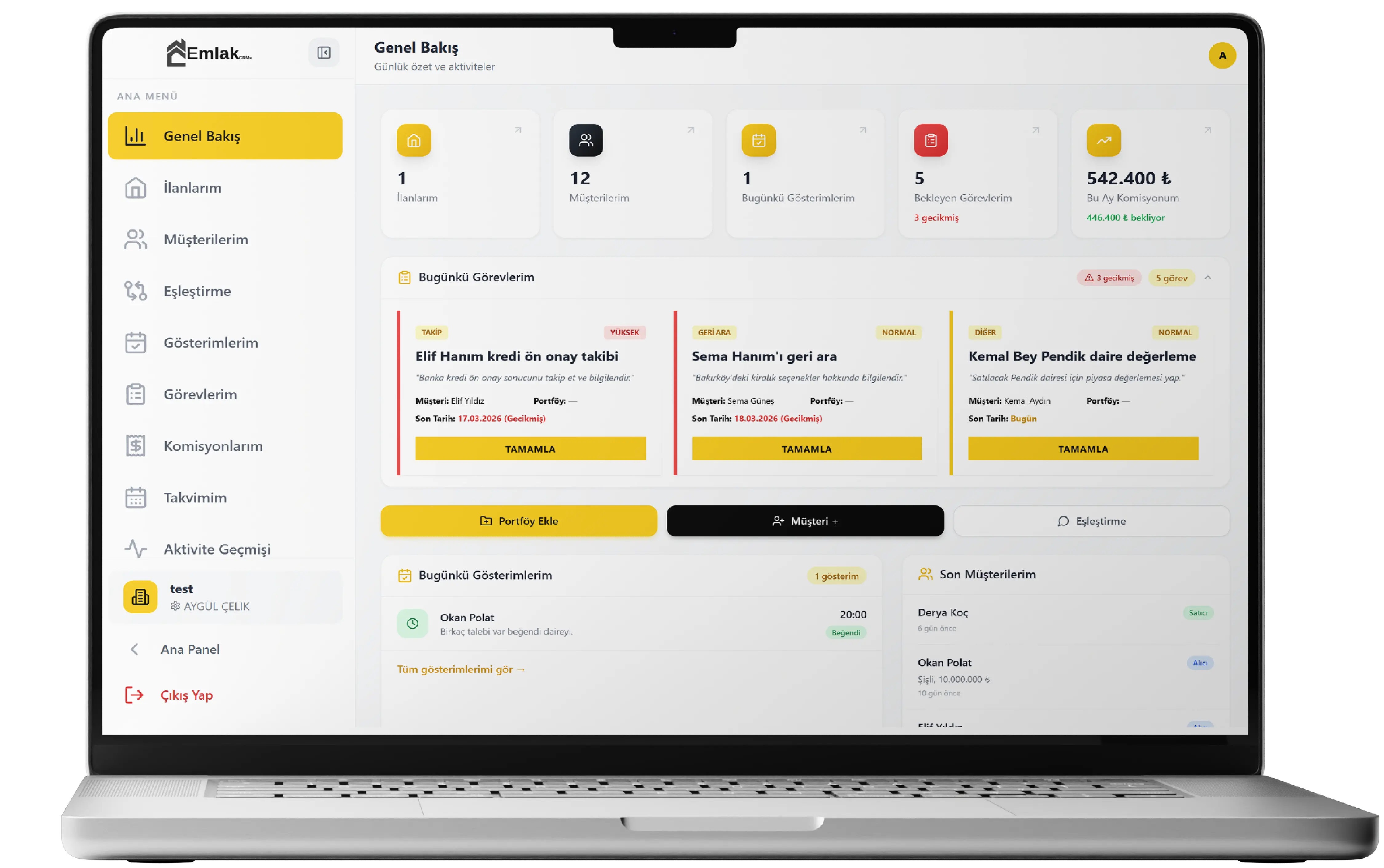 EmlakCRMx emlakçı programı — gayrimenkul CRM yazılımı portföy ve müşteri takip arayüzü ekran görüntüsü