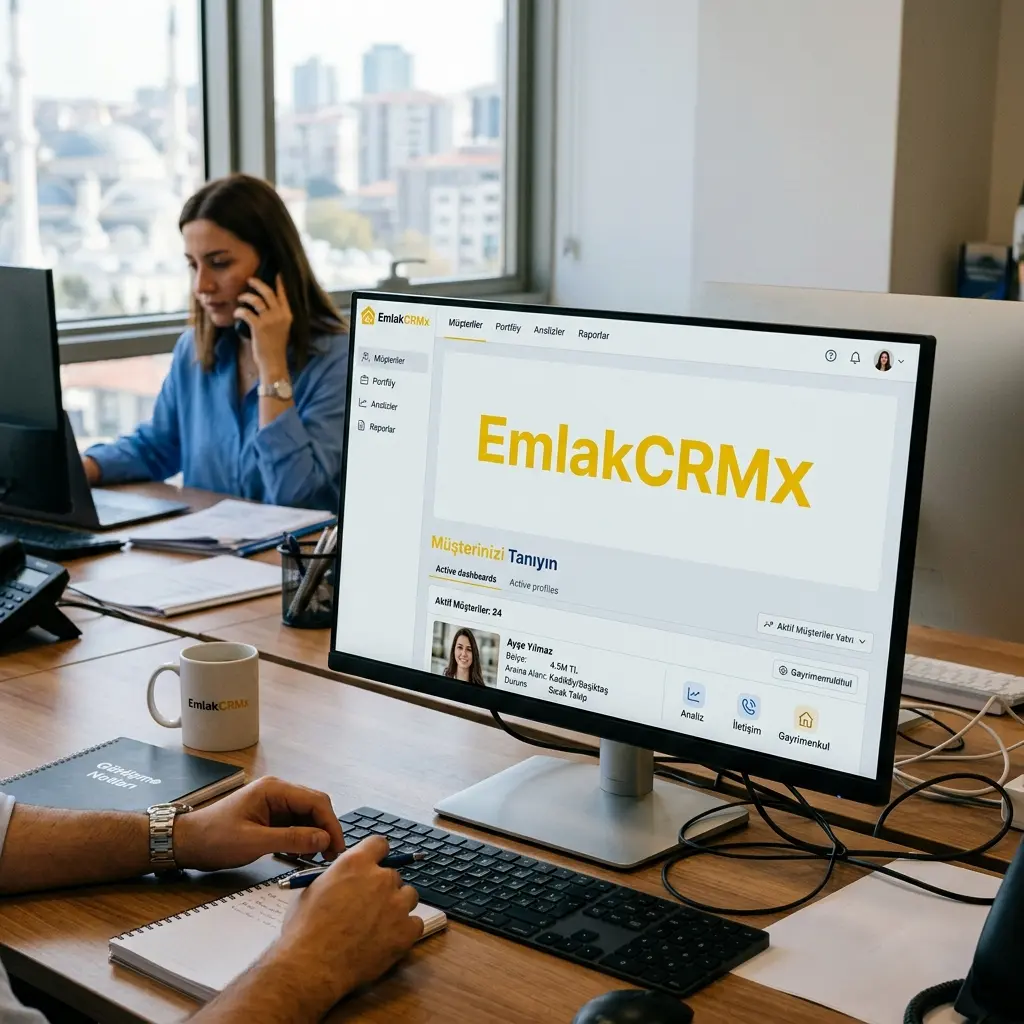 Emlakçı müşteri CRM ekranı — alıcı ve satıcı profilleri, eşleştirme